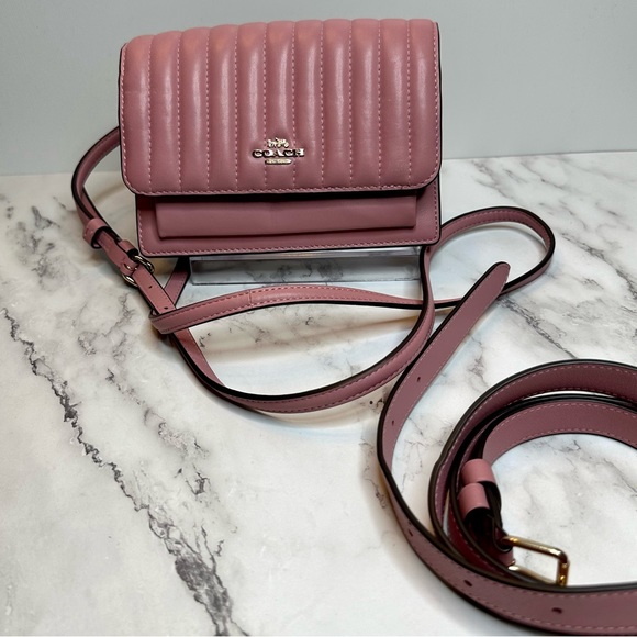 EUC Coach Linear Quilted Pink Nappa Leather 2 Way Belt Bag Crossbody - Picture 4 of 17